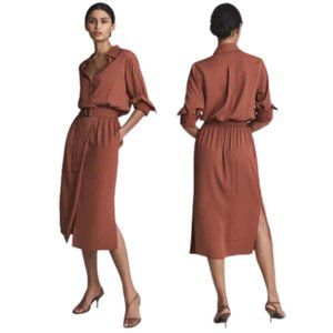 New! Reiss Emilie long sleeve Midi Dress Rust Size 6 nwt 18414